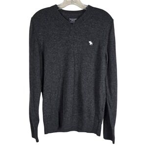 Abercrombie & Fitch Merino Wool Blend V-Neck Sweater - Gray - M‎ - Preppy Casual
